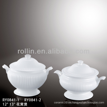 Tureen caliente de la sopa de la porcelana de la venta, tureen de la raya para el hotel y el restaurante